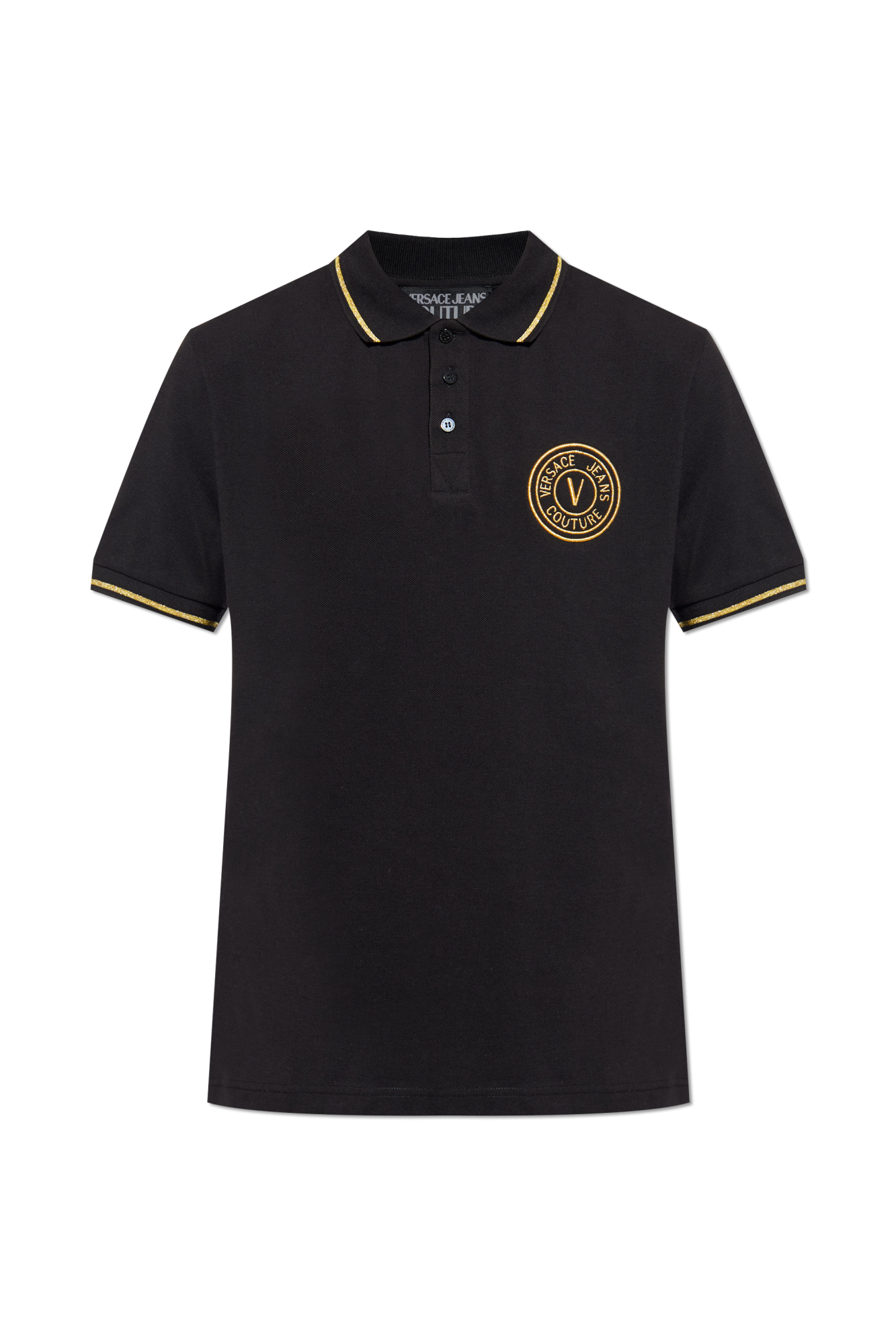 Tシャツ・カットソー VERSACE Black Silk Blend Polo Shirt Black Polo with embroidered logo Versace Jeans Couture